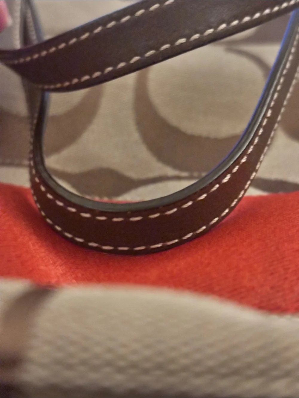 Coach Signature Stripe Tote 10124 Classic Brown Tan Orange